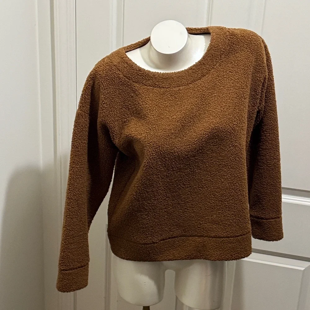 J. Crew Women's Brown Sherpa Teddy Cropped Crew Neck Sweater